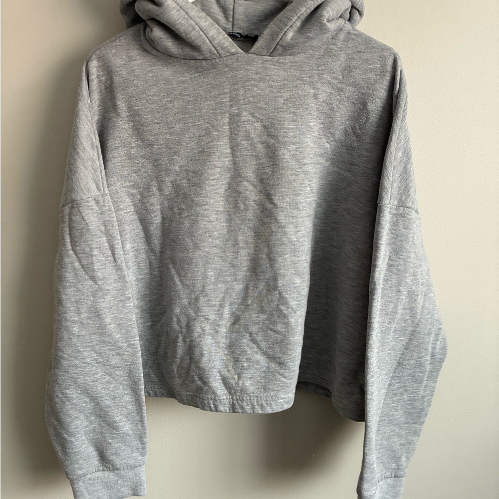Boohoo Light Gray Hoodie Sweatshirt